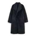 Lungo cappotto nero da donna in ecopelliccia con revers in pelle lucida e taglio dritto - XS / Nero