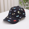 Detail of black kids baseball cap featuring colorful cartoon car and police patterns - 52-54cm (3-8 Years) / Black