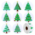 Roll of 500 Christmas tree decorative stickers with 8 unique festive circular patterns - 1 Inch (2.5cm)