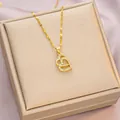 Elegant gold double heart necklace with clear zircon pavé in a luxury gift box - 6049 Double Heart Zircon / Gold