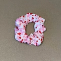 White scrunchie with red and pink heart prints for Valentine's Day hair styling - Scrunchie-1 (White Red Pink Heart)