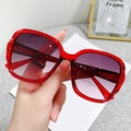 Chic red oversized sunglasses with diamond-textured frames and purple gradient lenses - Red Grey