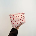 Bolso tipo cubo de pana rosa con patrones de fresas rojas para uso diario mujer - Rosa