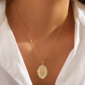 18K gold plated necklace featuring an oval Virgin Mary pendant with sparkling zircons - Oval Virgin Mary (XHN004GL)