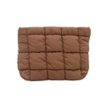 Brown quilted puffer makeup bag featuring a textured square pattern and soft nylon fabric - Khaki