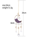 Golden moon and star suncatcher with purple amethyst crystal stones and hanging beads - Purple (34*6cm)