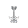 Detailed view of silver belly ring with dual butterfly designs and sparkling zircon stones - Silver White Zircon Double Butterfly