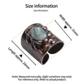 Vintage bronze-tone alloy ring with oval natural labradorite stone and retro beaded border - Adjustable Open / Vintage Bronze Oval Labradorite Wide Band