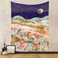 Arazzo bohémien con cielo stellato, fasi lunari e paesaggio montano fiorito - Peluche Corto Nazionale / Fase Lunare Notte Stellata/GT422-5 / 73X95CM