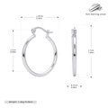 Detail view of S925 sterling silver hoop earrings with precise dimensions and weight - 25mm / 925 Silver White Gold Plated