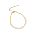 Handmade 18K gold plated beaded bracelet with translucent frosted star charms and s.steel tag - Clear Quartz