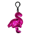 Pink sequin flamingo keychain with reflective scales and black clasp for bags - Flamingo