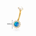 Golden titanium belly button ring with blue opal flower design and clear stones - Blue Opal Sunflower (T2521-5#) / Gold
