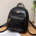 Mini black crocodile pattern backpack with golden bow detail and adjustable straps - Black
