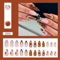 24 lange stiletto plaknagels met luipaardprint en elegante gouden 3D kralen - Z955 Eenvoudige Orchidee (Lijm Stijl)
