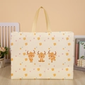 Beige non-woven shopping bag featuring cute cartoon deer prints and orange flowers - Deer Type 2