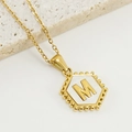Hexagonal 18K gold titanium steel necklace featuring a white shell letter M pendant - Style M (Pendant Only) / Pendant Only