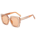 Fashionable oversized amber sunglasses with sparkling rhinestones and gradient lenses - Light Tea Frame Transparent Tea Lens