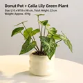 Artificial plant in white donut-shaped ceramic pot, 22cm tall, for home table decoration - Donut-shaped Vase + Artificial Calla Lilies