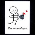 Deep green heart-shaped crystal stone with The Arrow of Love greeting card - Rhyolite