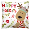 Christmas reindeer pillow cover with Happy Holidays text and plush fabric pattern - Style 16-White Reindeer Happy Holidays