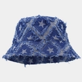 Dettaglio del motivo a stelle e bordi sfrangiati sul cappello alla pescatora denim - M (56-58cm) / Blu scuro