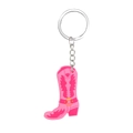 Pink PVC cowboy boot keychain with heart pattern and silver metal ring accessory - Cowboy Boot