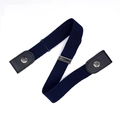 Navy blue elastic buckle-free belt for jeans with black leather ends and metal snaps - Navy Blue [Standard Style]