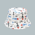 Dettaglio cappello da sole bianco per bambini con motivi colorati di pesci cartone animato - Pesci Colorati Bianchi (12#)