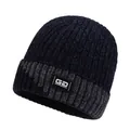 Bonnet d'hiver en chenille avec protection d'oreilles en bleu marine et gris rayé - Bleu