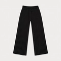 Pantaloni neri a gamba larga plissettati con coulisse elastica e trama a coste fini - S / Nero Selvaggio