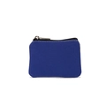 Blue canvas coin purse with black zipper closure and detailed white stitching finish - Glazed Color