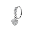20G silver nose ring with heart-shaped cubic zirconia pendant and micro-pave crystals - Solid Heart Style