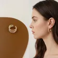 Three-layer gold beaded non-piercing ear cuff with a layered minimalist design style - 35002-Gold Three Layer Round Beads Single