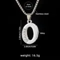 Silver letter O pendant necklace with sparkling rhinestones on long stainless steel chain - Letter O + 70cm Chain