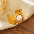 Golden stainless steel wide ring featuring white pearl inlay and sunburst design - Sunburst Wide Band Pearl Style (ZN1503-1245)