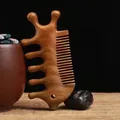 Handgefertigter bionischer Kopfmassagekamm aus Ebenholz für die Meridiantherapie - Golddraht-doppelfunktions-fischmassagekamm