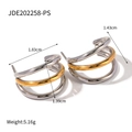 Geometrische titanium stalen oorbellen in goud en zilver met afmetingen en gewicht - Drielaagse tweekleurige oorbellen (JDE202258-PS)