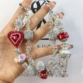 Colgante de lujo para móvil con gran corazón rojo y cuentas de cristal brillantes - A5-B