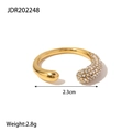 Minimalist gold-plated stainless steel ring with white pavé zircons, 2.3cm wide - Long Row Rhinestone Open Style (JDR202248) / Gold