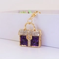 Golden handbag keychain with purple leopard print enamel and sparkling rhinestones - Purple