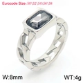 Retro stainless steel ring with rectangle grey zircon and 8mm hollow chain band - Steel Gray
