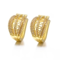 Golden mesh woven hoop earrings with micro-pave pink and clear zircon crystals - 34-Gold Hollow Lattice Huggie / Gold