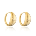 Orecchini a strisce a forma di C placcati oro 14K con chiusura a farfalla e riflesso - Orecchini a Forma di C Testurizzati Oro