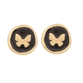 French retro butterfly stud earrings in black and gold finish with embossed relief - Black