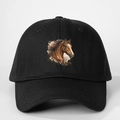 Adjustable black baseball cap featuring a realistic horse head print for outdoor wear - Black