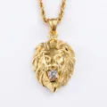 Gold lion head pendant necklace with sparkling cubic zirconia on a twist chain for men - Gold Color Pendant (KP42215)