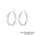 Polished silver geometric hoop earrings with 20mm inner diameter and 5mm thickness - Inner Diameter 20mm Thickness 5mm (KE105504-LO)