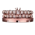 Rose gold crown beaded bracelet set and engraved Forever Love bangle with crystals - 3-Piece Set Rose Gold