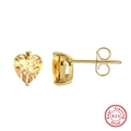 925 sterling silver heart-shaped stud earrings with yellow gemstone and gold plating - Yellow Heart Pin Stud - Gold